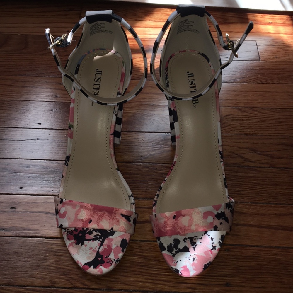 JustFab floral and striped heels